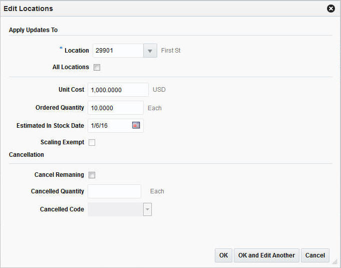 Edit Locations window