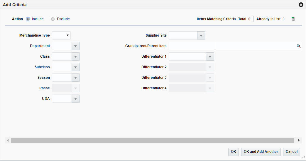 Add Criteria window