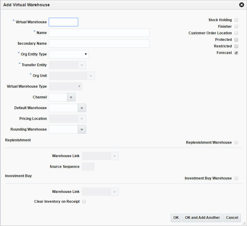 Add Virtual Warehouse window