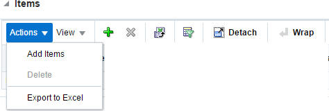 Actions Menu/Icons Items section