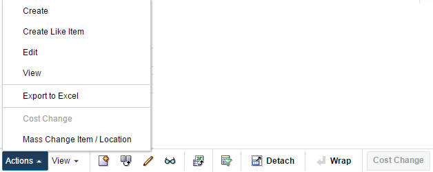 Actions menu/Icons in Results section Item Search