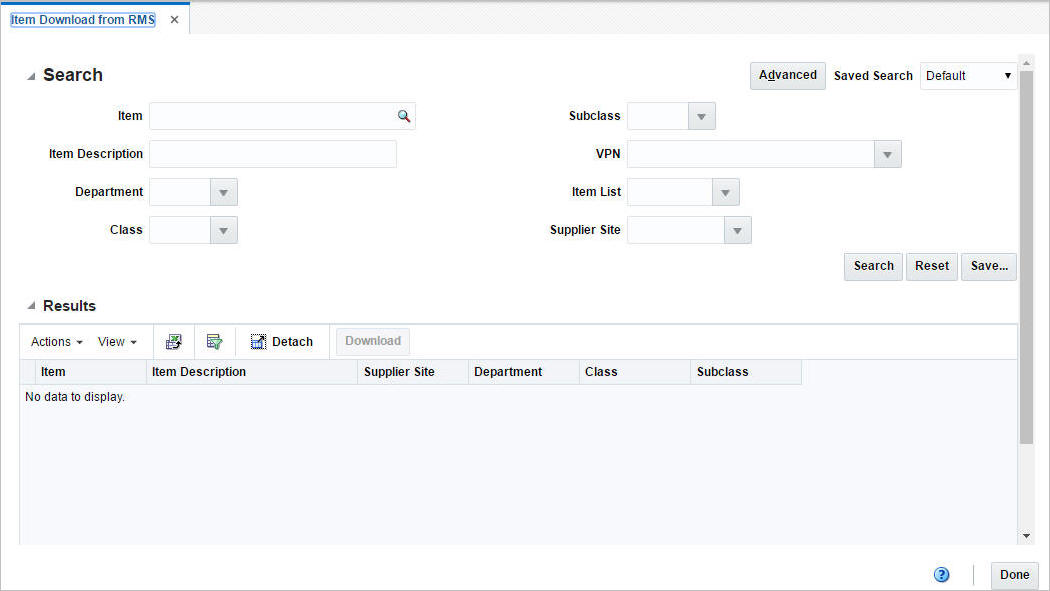 Item Download from RMS window