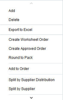 Actions Menu Worksheet Items