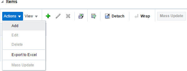 Actions Menu/Icons Items section