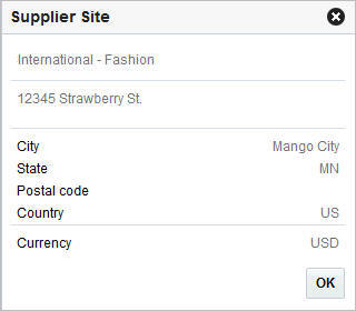 Supplier Site window