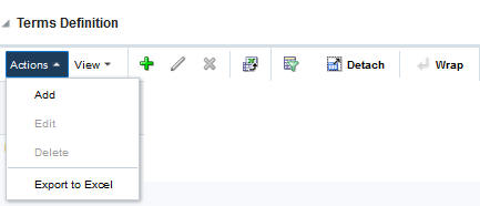 Actions Menu/Icons Terms Definition section