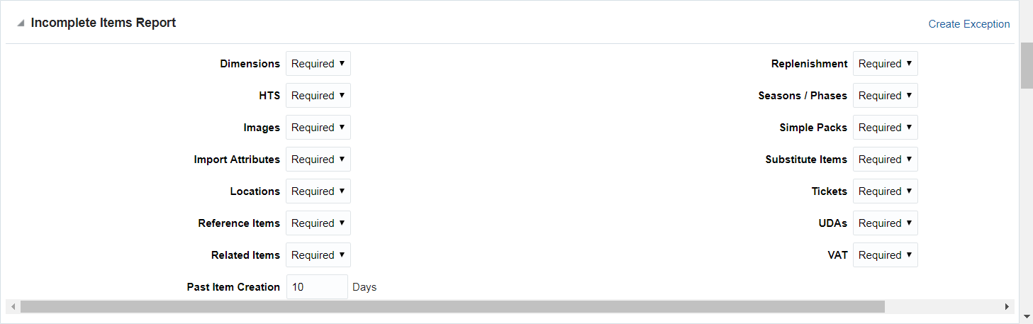 Incomplete Items Report section