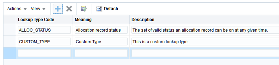 Add Lookup Type Screen