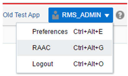 Application Administration Console User Menu