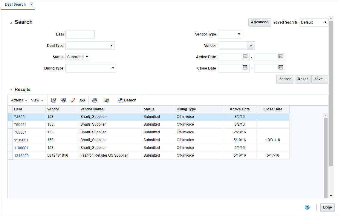 Deal Search window