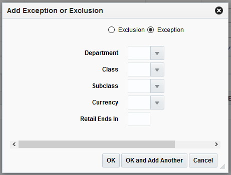 Add Exception or Exclusion dialog