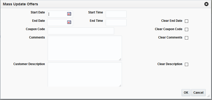Mass Update Offer dialog