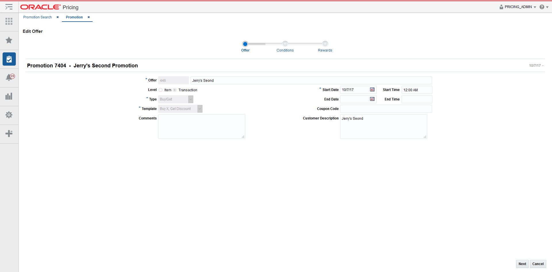 edit offer dialog