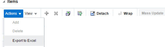 Actions Menu/Icons Items section