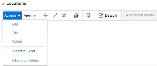 Actions Menu/Icons Locations section