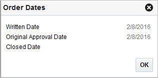 Order Dates window
