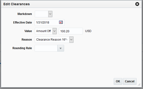 edit clearances dialog