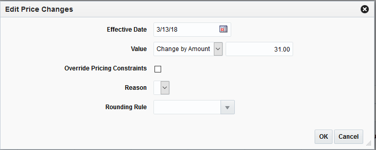 Edit Price Changes dialog