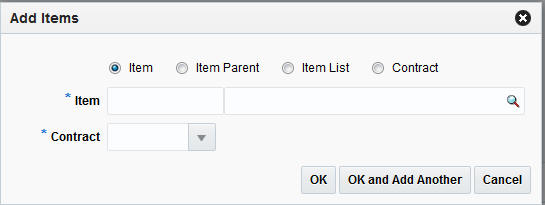 Add Items window
