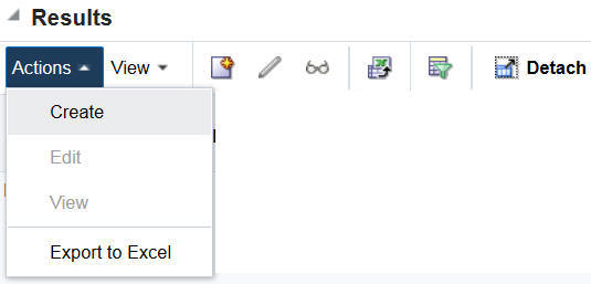 Actions Menu/Icons Results section
