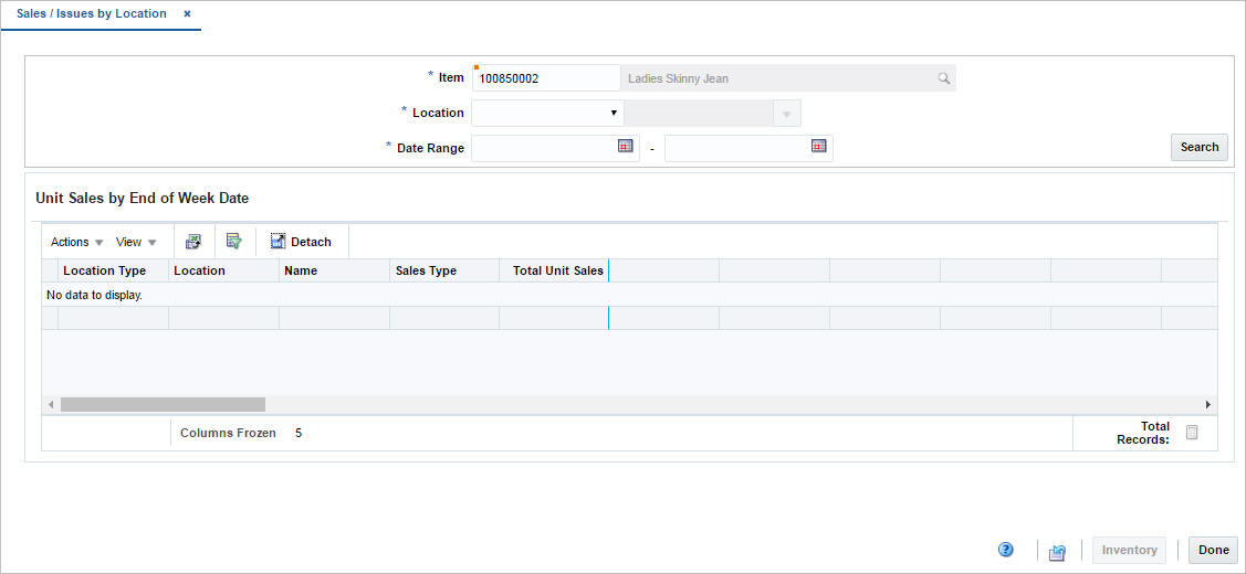 Sales/Issues by Location window