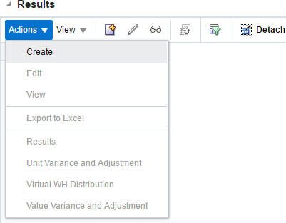 Actions Menu/Icons Results section