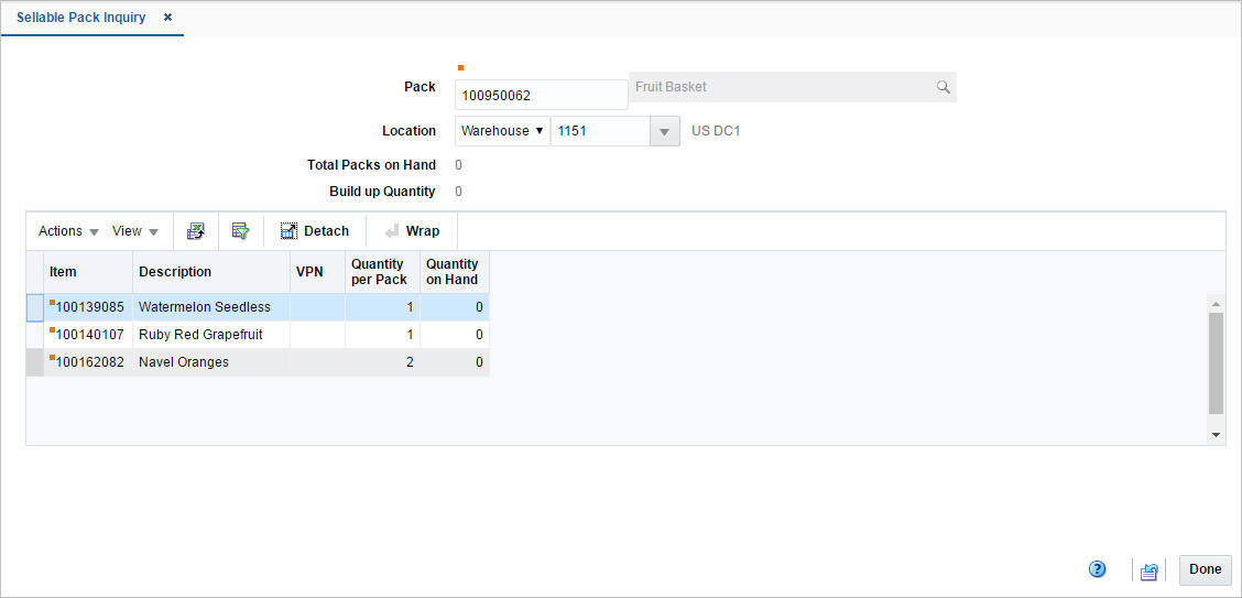 Sellable Pack Inquiry Details