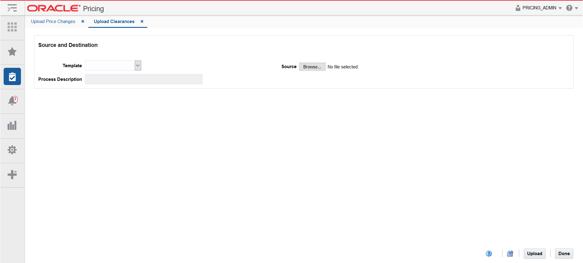 Upload Clearances window