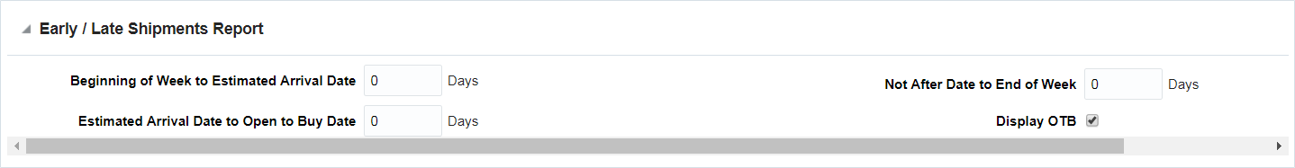 Early Late Shipments Report section