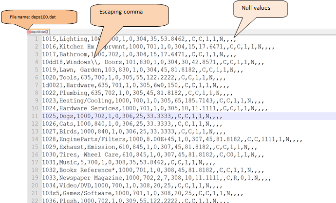 Example Department Data Loading File