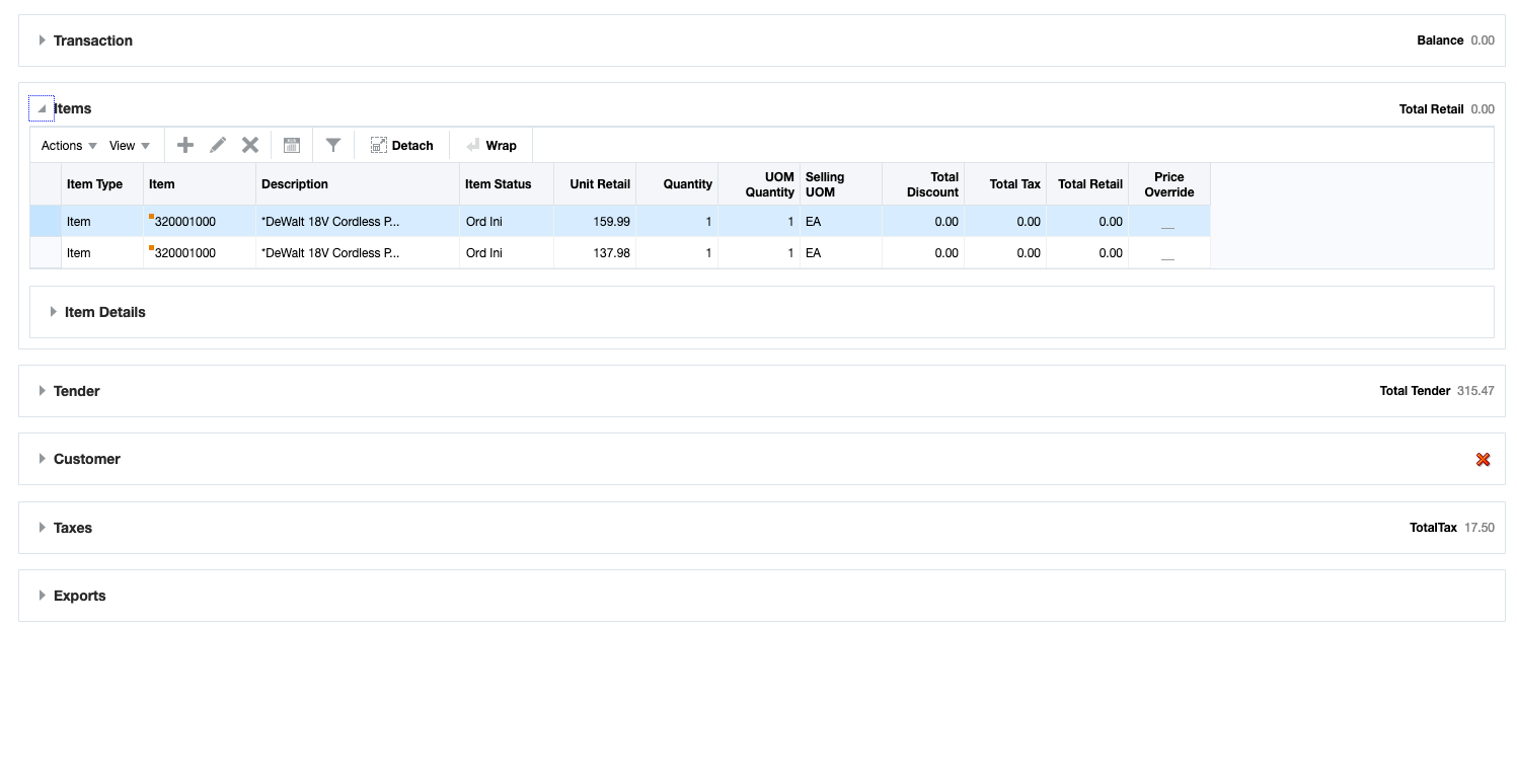 Balance Customer Order Transaction