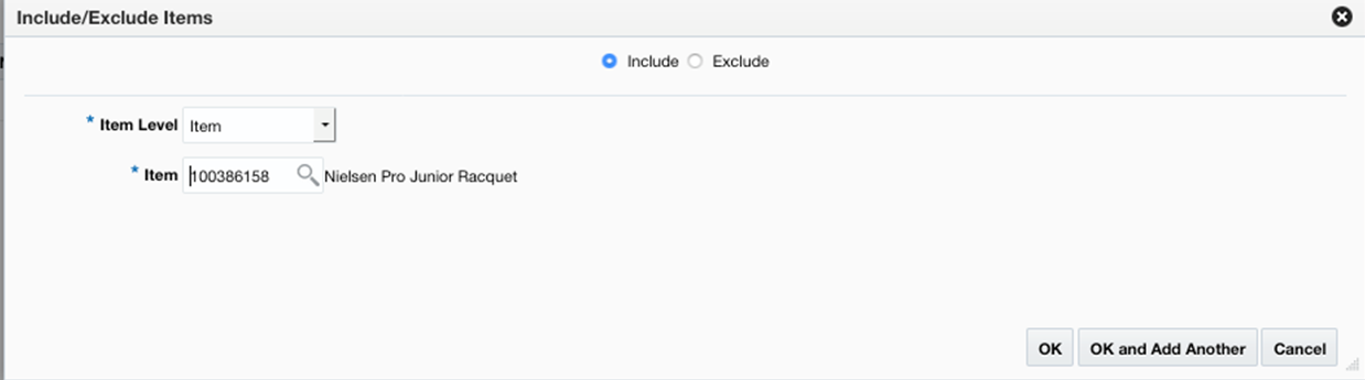 Include/Exclude Items Pop-up