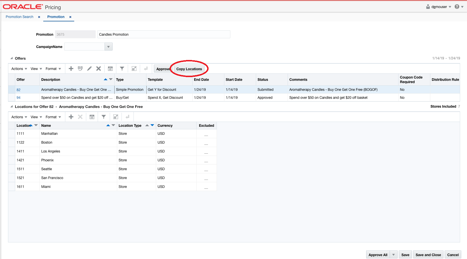 Copy Locations on Promotion Page
