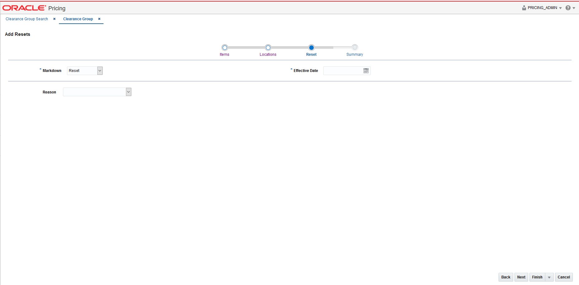 Reset Wizard - Reset Page