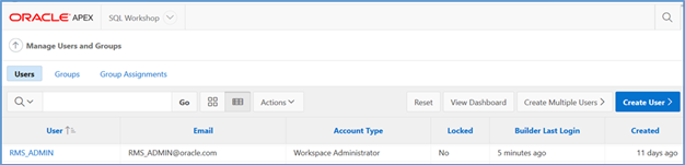 Oracle APEX Manage Users and Groups Window