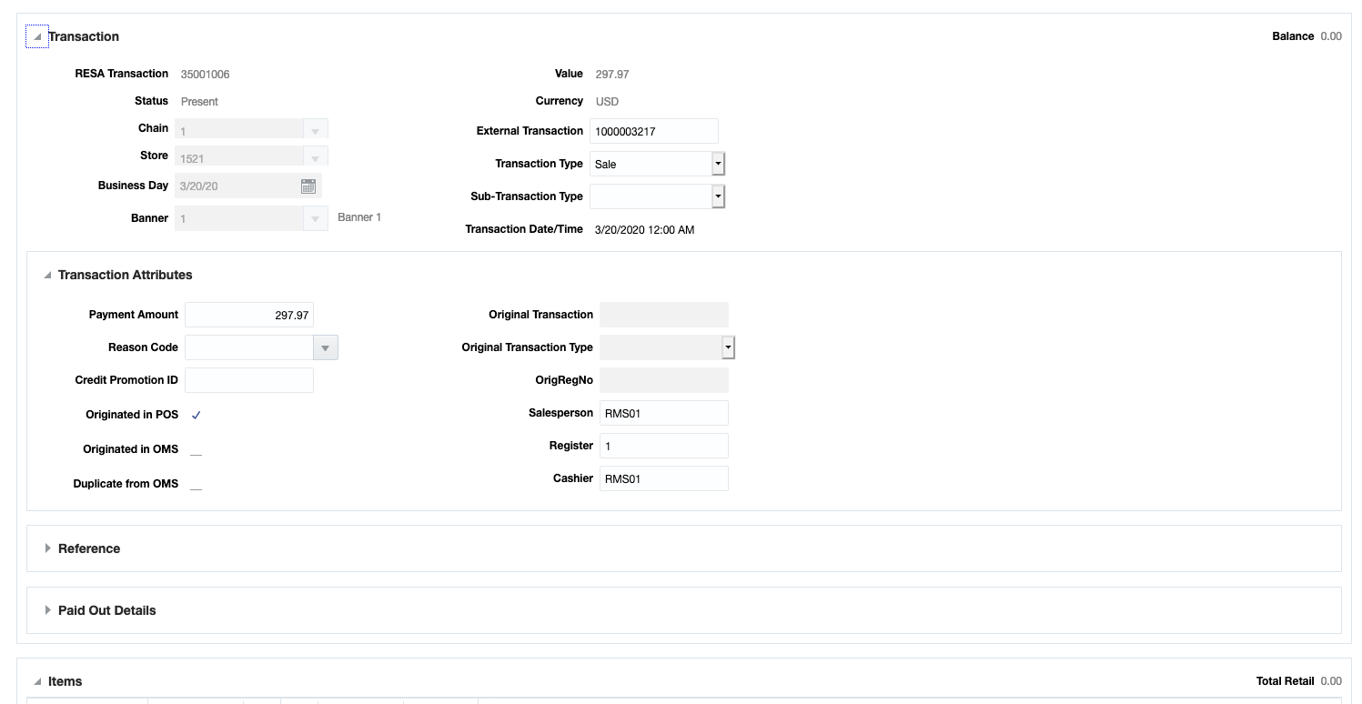 Balance Customer Order Transaction
