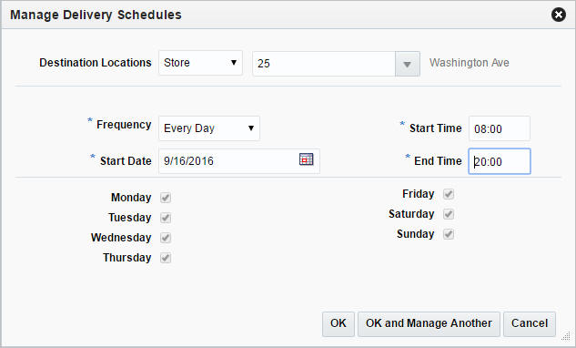 Manage Delivery Schedules window