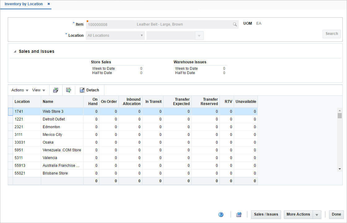 Inventory by Location window