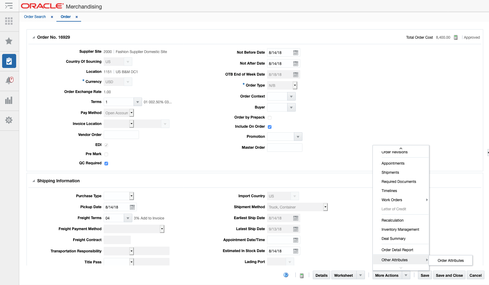 Example Custom Flex Attributes Screen