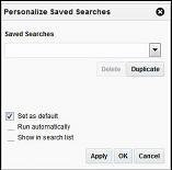 Personalize Saved Searches Window