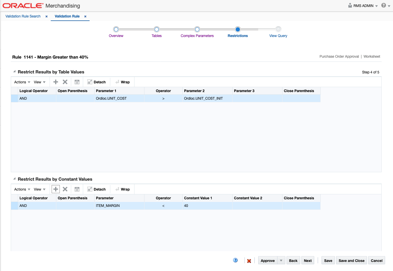 Create Validation Restrictions Step