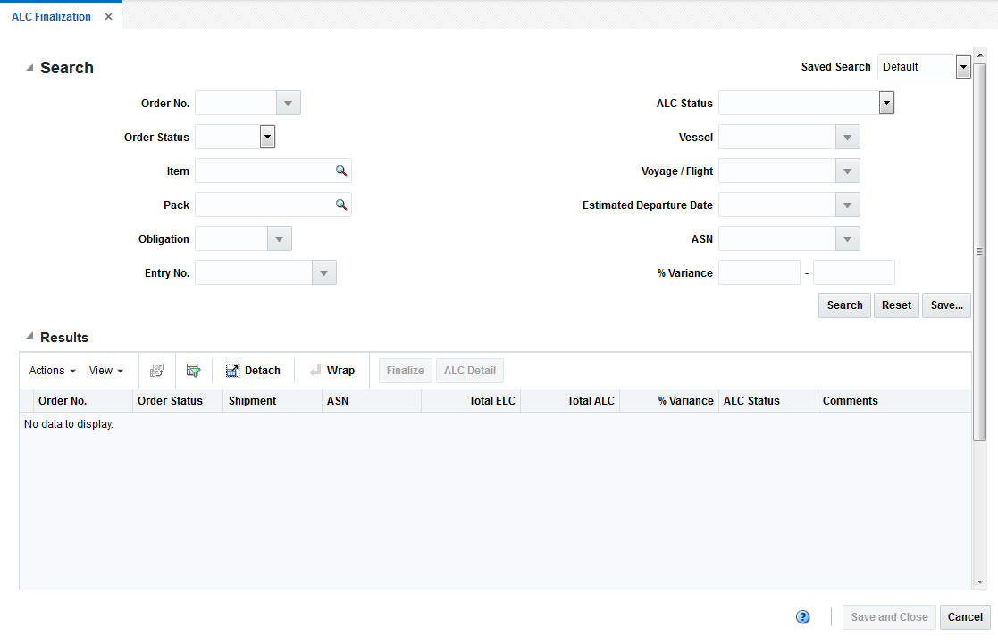 ALC Finalization window