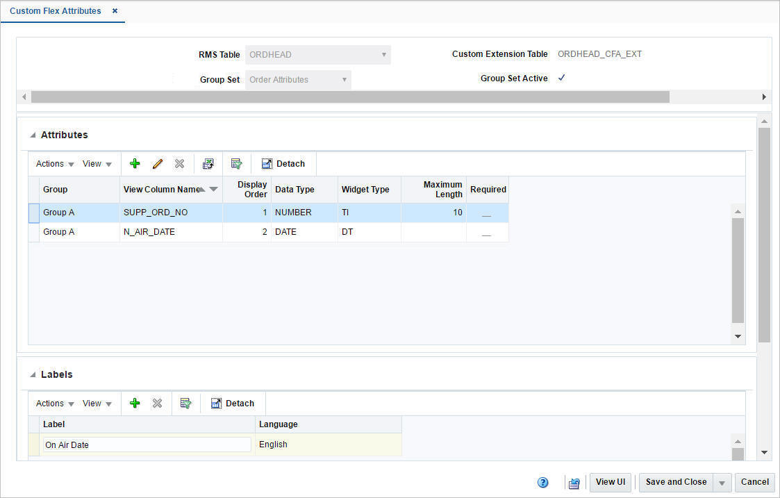 Custom Flex Attributes window