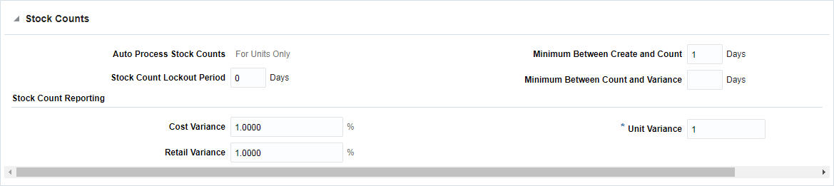Stock Counts section