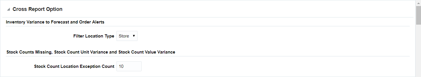 Cross Report Option section
