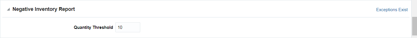 Negative Inventory Report section
