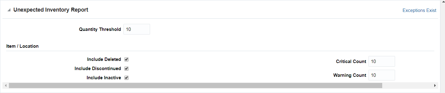 Unexpected Inventory Report section