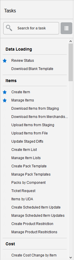 Tasks Menu - List View