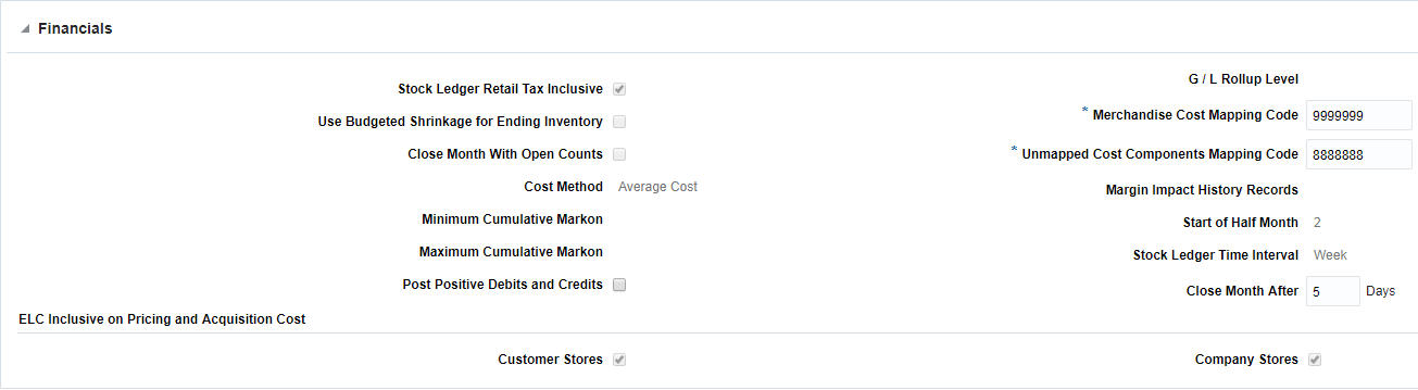 Financials section