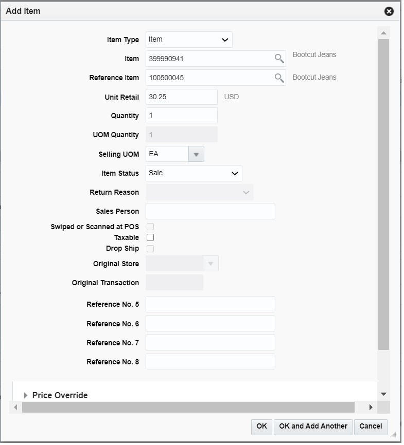 Transaction - Add Item Window